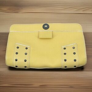 Cole Haan Wms Village Large Cosmetic Bag Yellow Pebbled Leather Studded Clutch